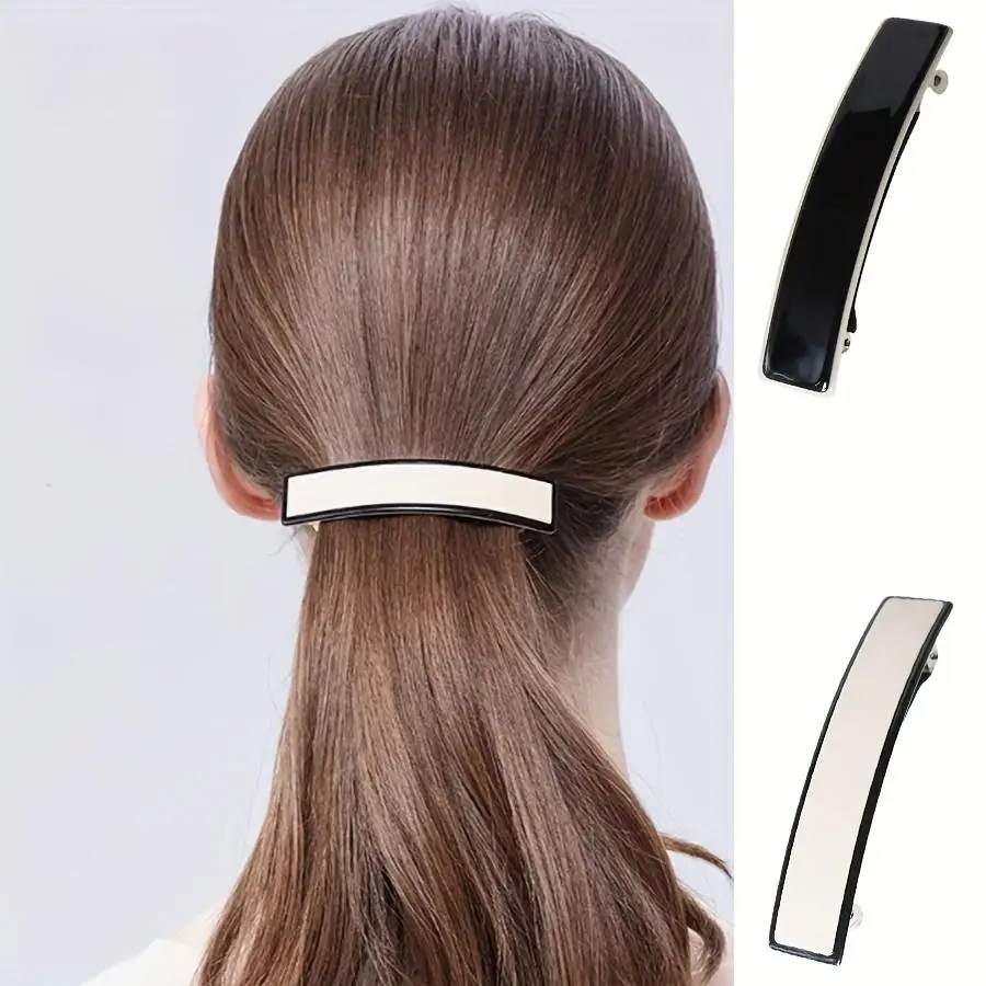 

1pc women's one-line rectangular spring clip black and white color block solid color hair clip simple and elegant ponytail half-