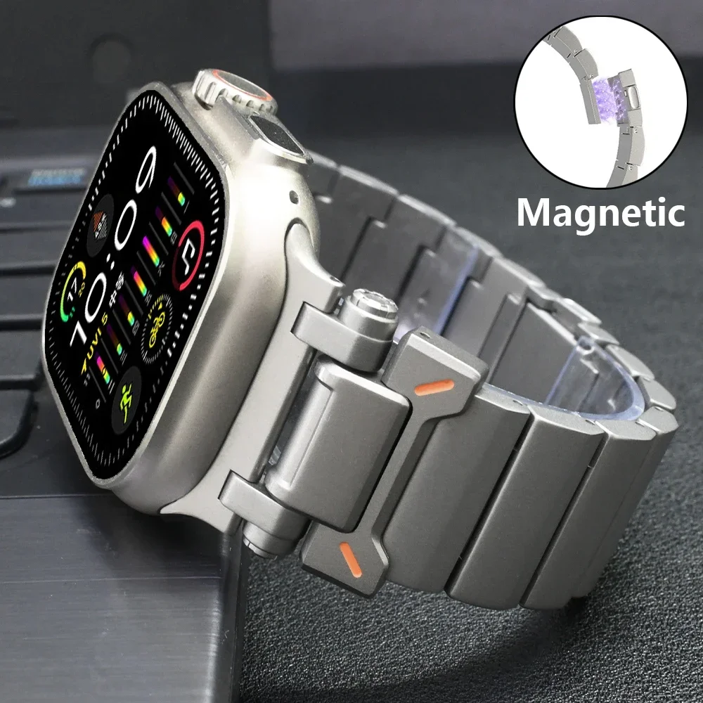 Luxury Titanium Metal Band for Apple Watch Ultra2 49mm Magnetic Strap for Iwatch Series 9 8 7 6 5 SE 45mm 44mm 42mm Men Bracelet