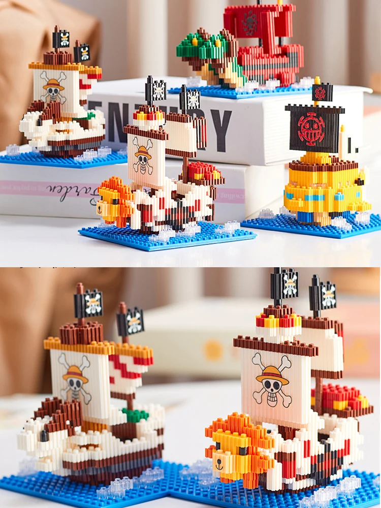 One Piece Piratenschiff Thousand Sunny Mikro-Bausteine Linkgo Polortang Going Merry Modell Verbindungs-Mini-Bausteine Figuren Spielzeug