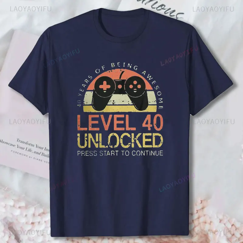 Level 40 Unlocked Humor Video Gamer 1984 40th Birthday Gift T-Shirt Men Tops Dad Father T Shirt Clothing Vintage Cotton Tshirts