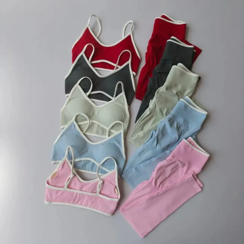 

2pcs Sport Sets Women Gym Push Up Yoga Pants Hollow Back Gym Fitness Bras Workout High Waisted Leggings Seamless Tights Set Suit