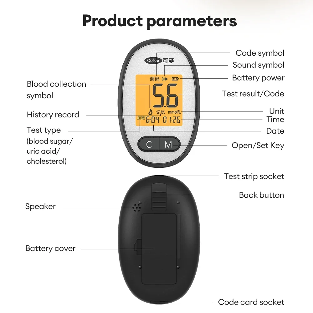 Cofoe Multifunction Cholesterol Uric acid Blood Glucose Meter Glucometer Kit Diabetes Gout Tester Blood Sugar Monitor Test Strip