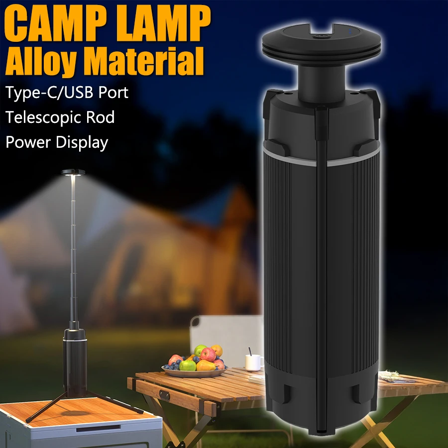 Telescopic Portable Camping Lantern,Powerful Rechargeable LED Outdoor Flashlight,180° Rotation, With Tripod,Outdoor Fishing