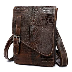 Alligator pattern man's crossbody bag leather casual satchel multifunctional waist bag wear on belt mobile phone fanny pack men