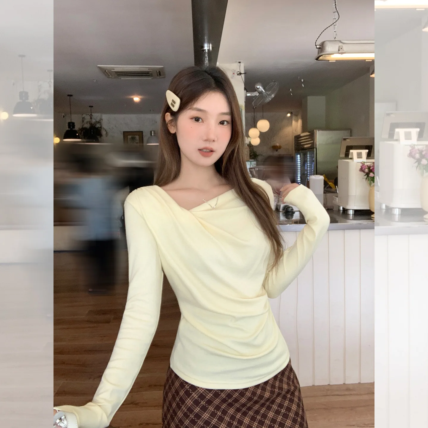 

Sexy Off-oulder Crop Top Women's T-irt Coffee Color Korean Sle Slim Fit Casual Thiened Fabric Ladies' Tee