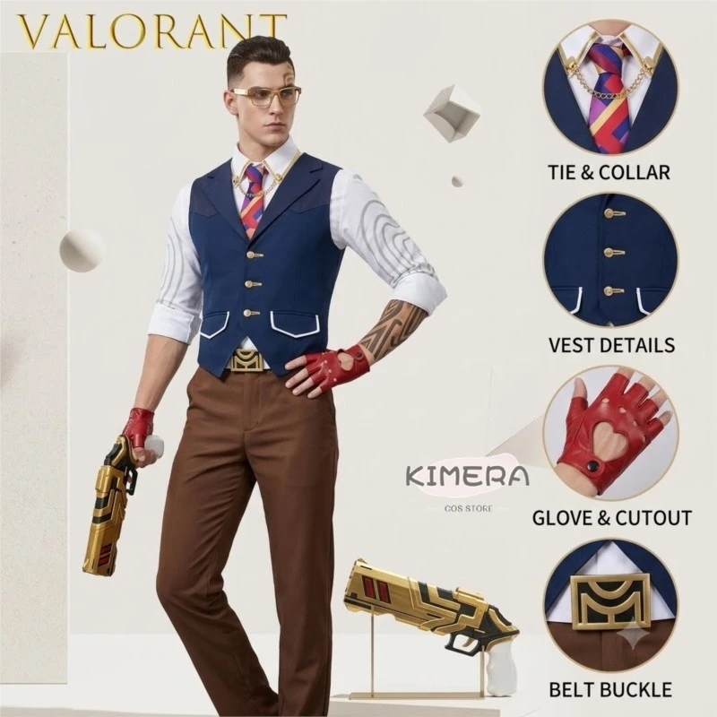 Valorant Chamber Cosplay-Kostüm, komplettes Set, Spielcharakter-Outfit, Geldbörse, Spitzname, gleicher Stil, Kleidung für Comic Con, Halloween-Party