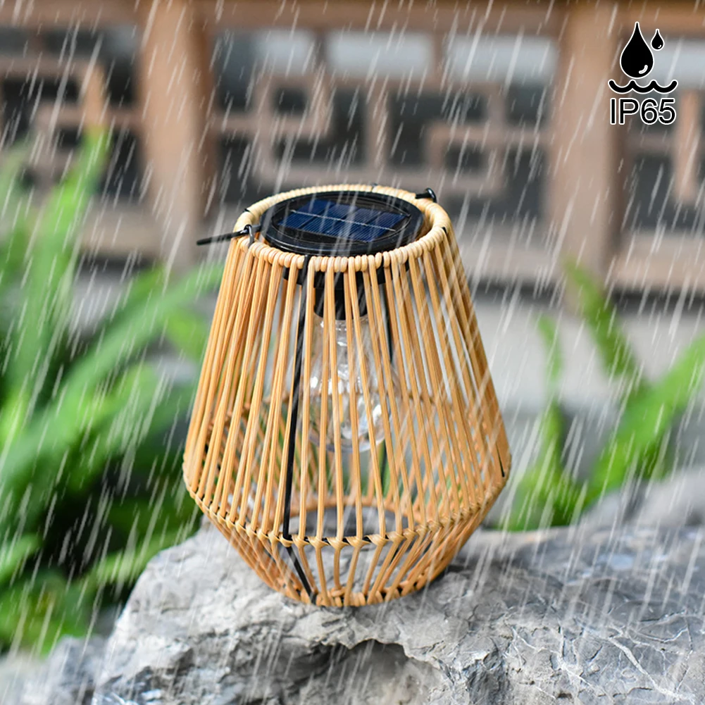 Hangende Rotan Solar Lantaarn Outdoor Solar Light Rotan Weving Bamboe Lamp Met Handvat Buiten Solar Lamp Huis Tuin Decoratio