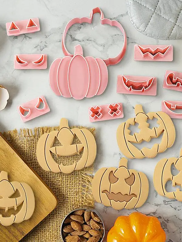 

10PCS Cartoon Halloween Biscuit Mould Confectionery Fondant Cookie Stamp Biscuit Mold Halloween Party Cake Decorating Tools