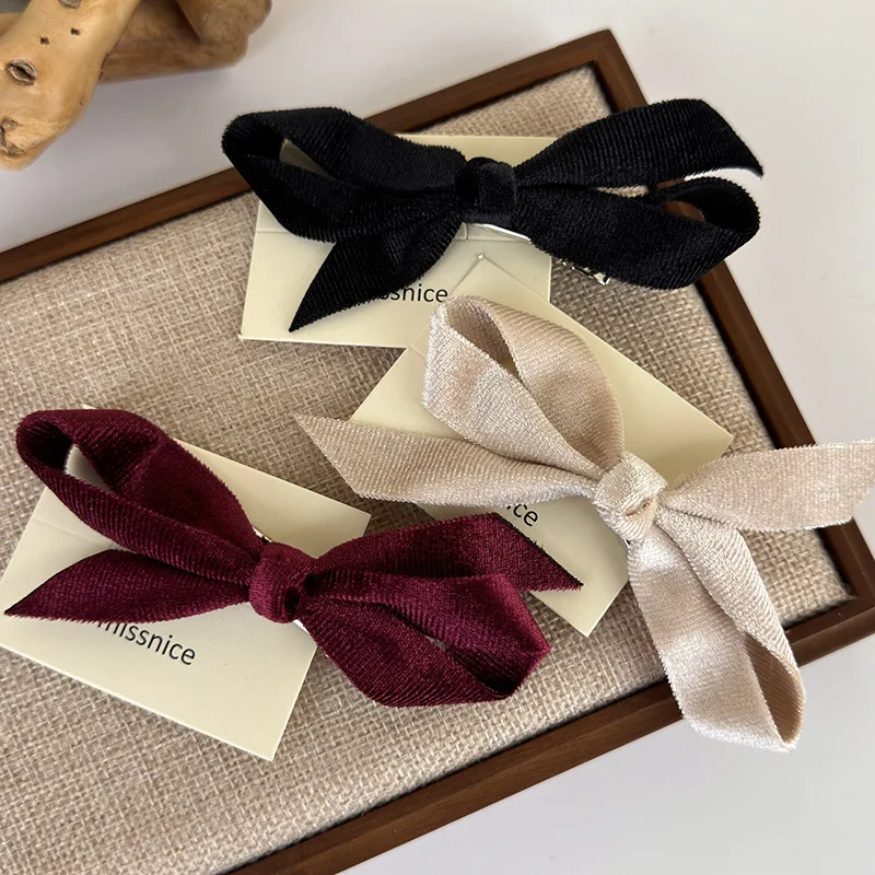 Vintage Velvet Bow Hairpin Winter Hair Clips for Women Girls Elegant Exquisite Barrettes Bangs Clip Fashion Hair Accessories New