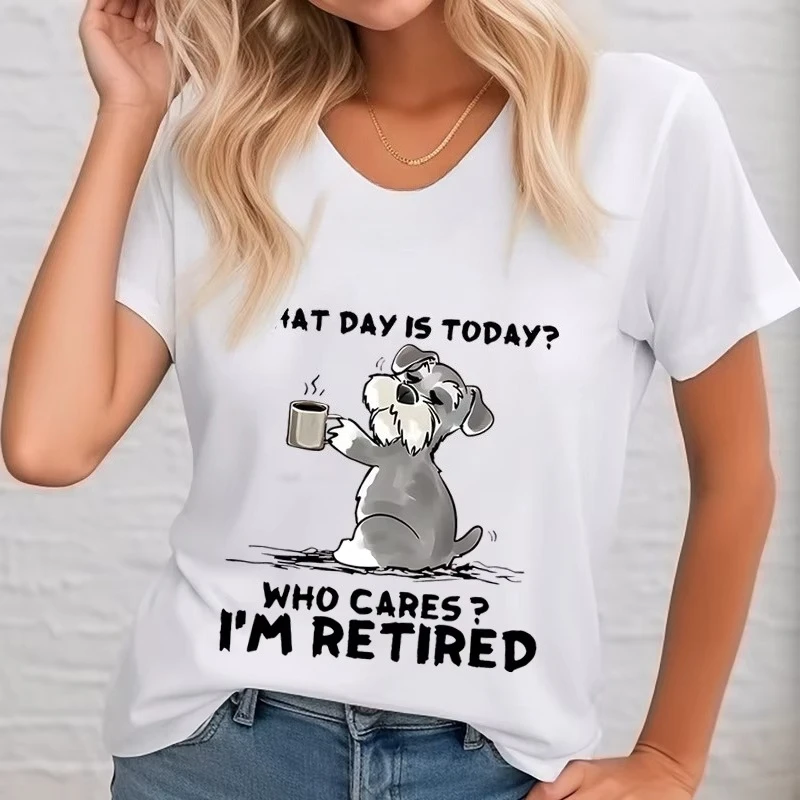 ما هو اليوم الجرافيك تي شيرت النساء الذين يهتم أنا متقاعد مضحك الكلب قميص س الرقبة تي شيرت الإناث قصيرة الأكمام المحملة الكلب عاشق #1