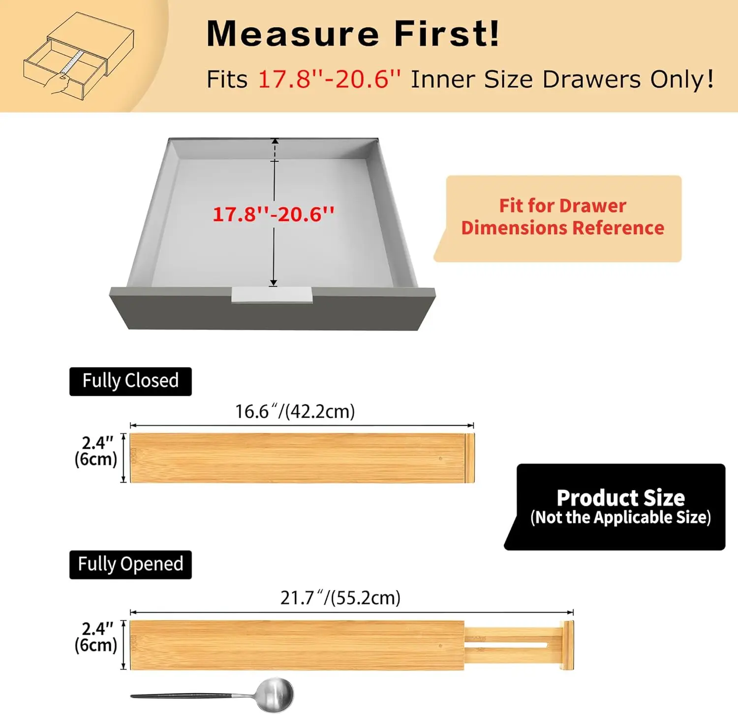 4 قطع من فواصل أدراج المطبخ المصنوعة من الخيزران، منظمات الأدراج القابلة للتعديل، تعمل في المطبخ، الخزانة، الحمام، غرفة النوم، الدرج، المكتب