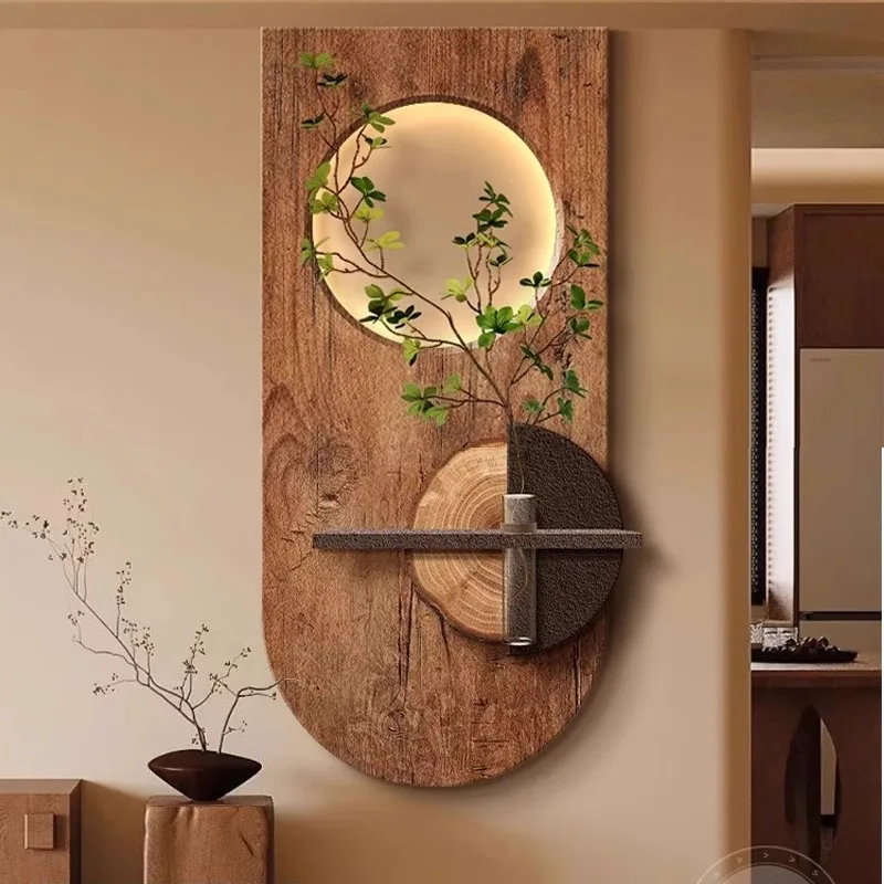 Vintage Art Mid Century Botanical Hydroponic Plant Canvas Wood LED Wall Light Entryway Corridor Home Decor Novelty New Energy view 2