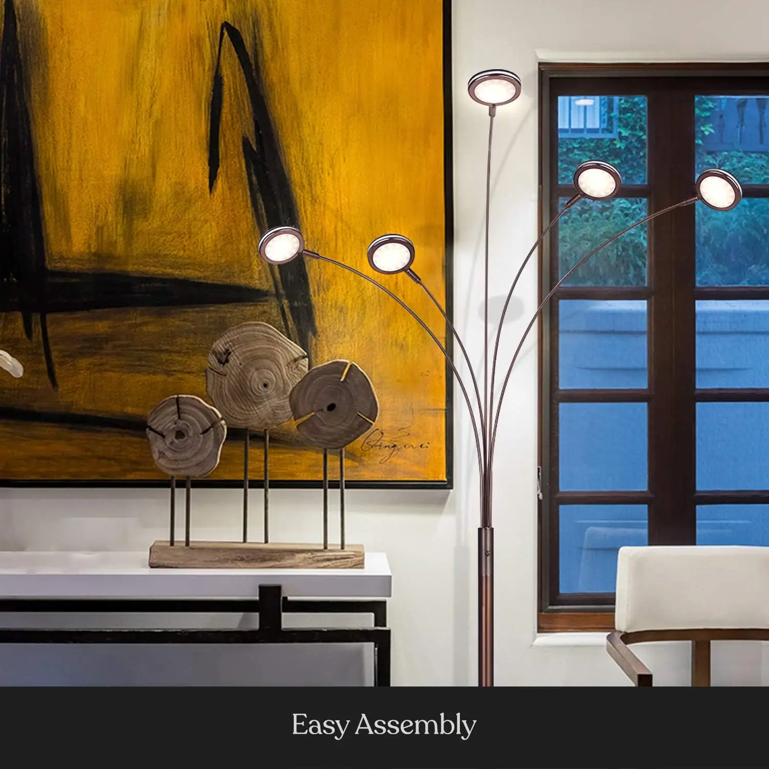 5-Arm Adjustable Arc Floor Lamp with Rotating LED Lights for Living Room and Bedroom - Bronze view 3