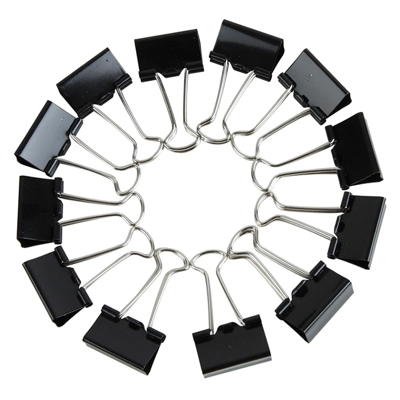 12/24pcs Black Metal Binder Clips File Classification Tail Clip Stable Paper Clip for Business Office School Supplies Stationery