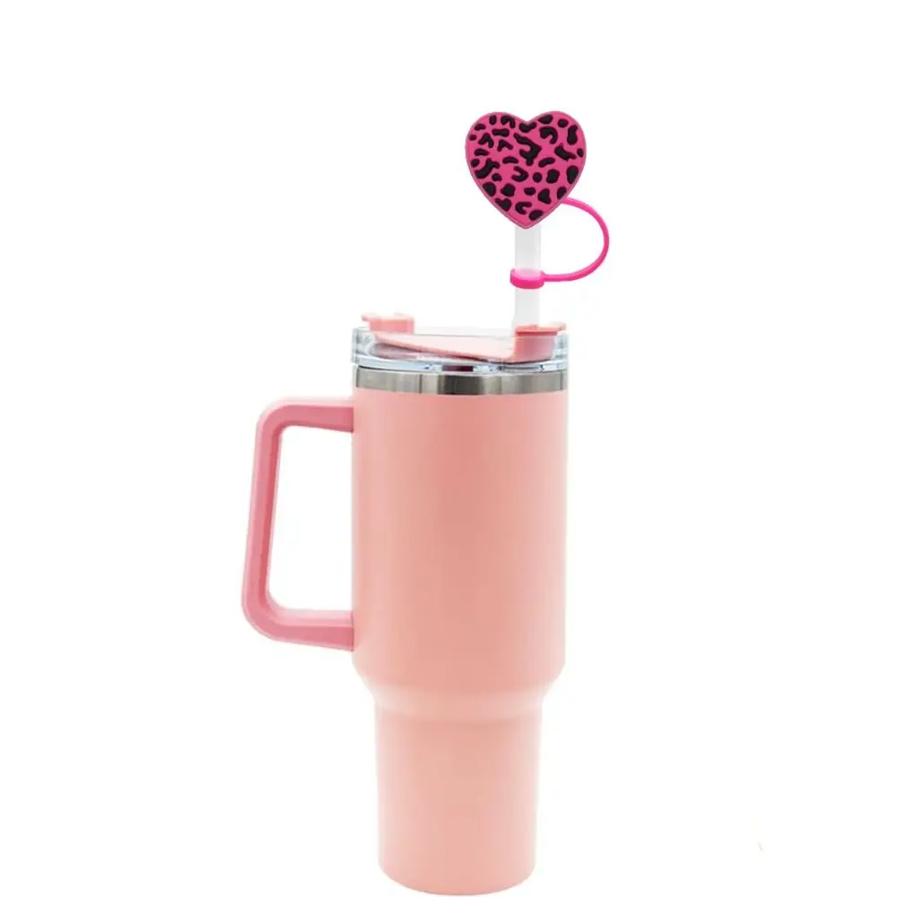 2pcs Bar Accessories Silicone Leopard Print Heart Straws Tips Splash Proof Reusable Straw Cover Dustproof Straw Cap Best Friends