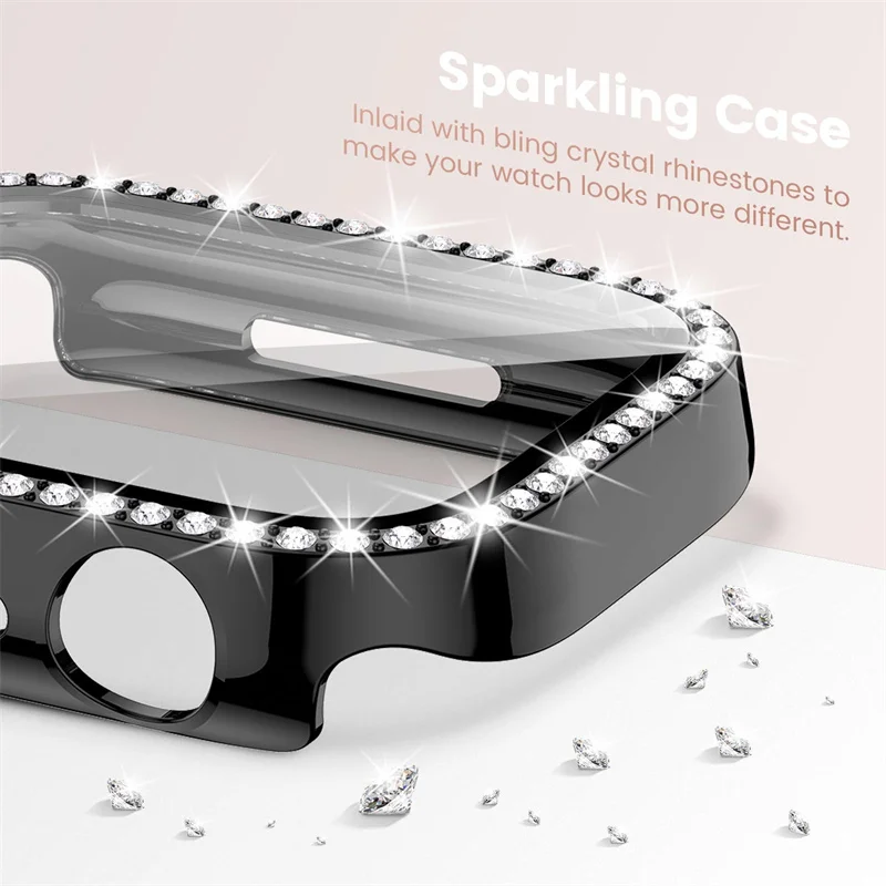 غطاء من الزجاج المقسى والماس لساعة أبل ، شاشة بلينغ ، ممتص الصدمات لسلسلة iWatch 9 ، 5 ، 6 ، 7 ، 8 ، SE ، 4 ، 40 ، 44 ، 41 ، 45 أو