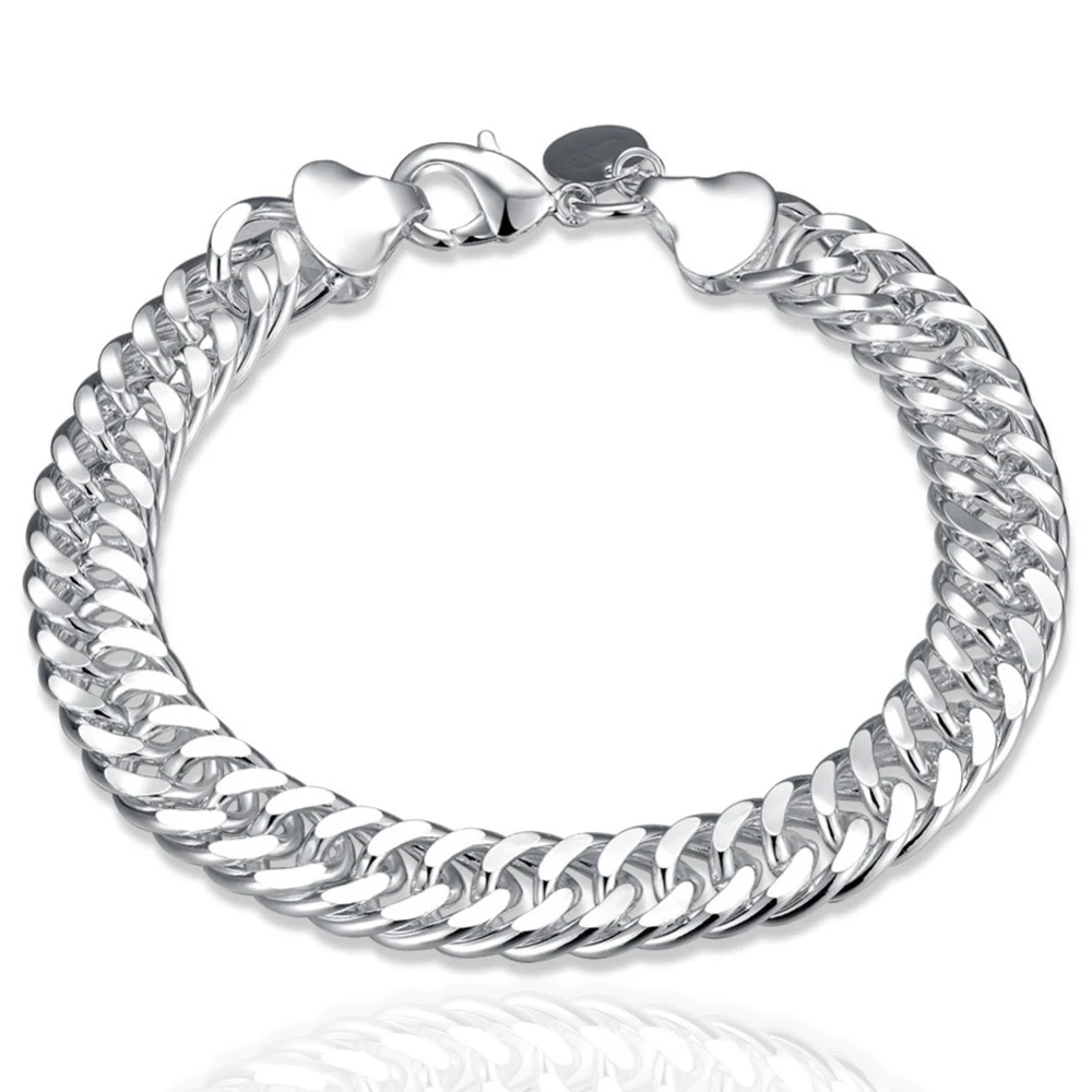 여성을위한 핫 925 스털링 실버 귀여운 버클 사이드 체인 솔리드 팔찌 남성 매력 파티 선물 웨딩 패션 쥬얼리