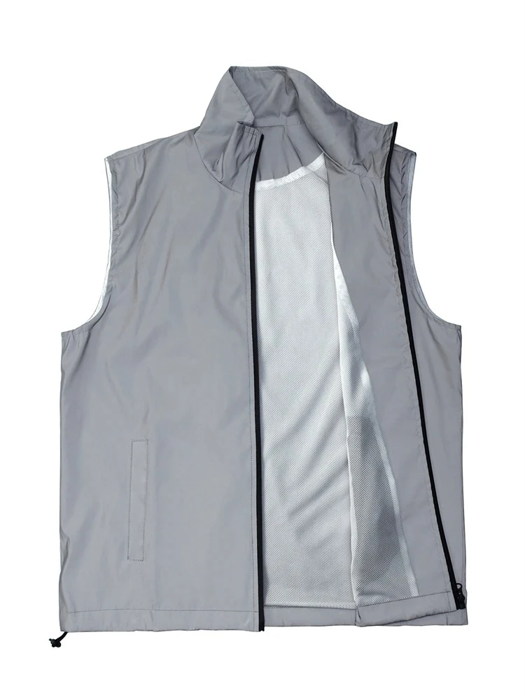 เสื้อกั๊กสะท้อนแสงสำหรับผู้ชาย ฤดูใบไม้ผลิ ฤดูร้อน วิ่งกลางคืน ระบายอากาศได้ดี แจ็คเก็ต ฮิปฮอป ร็อค แฟชั่น สีพื้น เรียบง่าย สตรีทแวร์