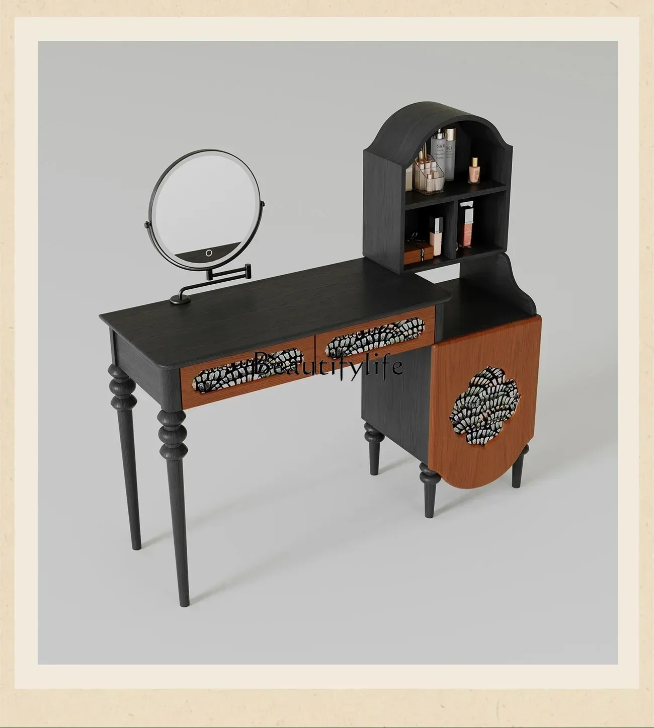 

3 French retro dresser chest integrated bedroom master bedroom corner makeup table solid wood light luxury