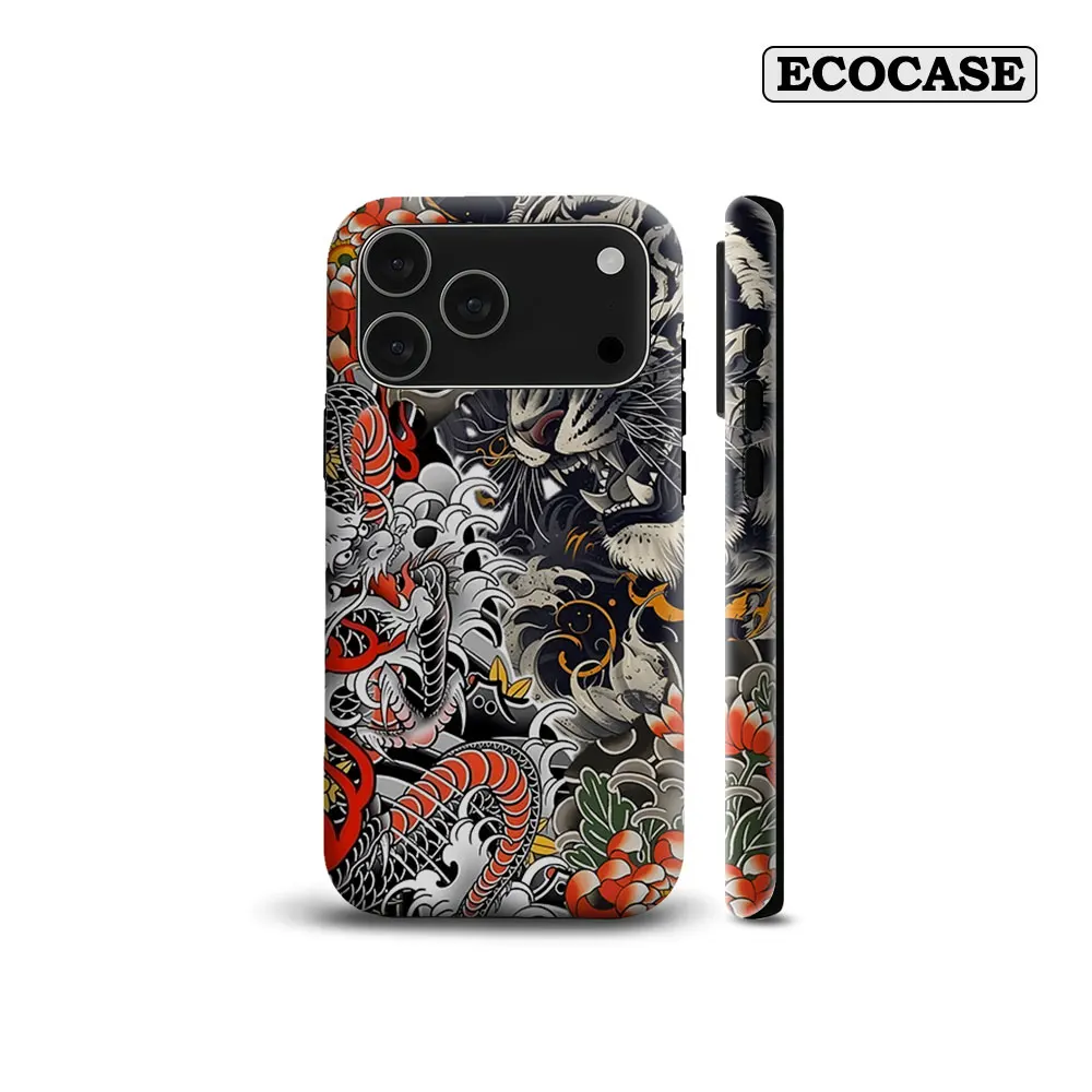 Coque de téléphone magnétique avec motif tatouage Tigre Dragon pour iPhone 18 17 16 15 14 13 Pro Max Plus, coque robuste simple ou double couche