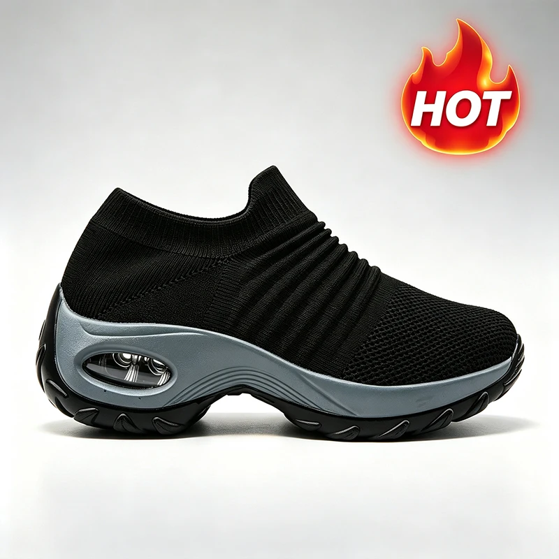 Women Air Cushion Slip‑On Walking Shoes Breathable Sneakers Wedge Thick Sole Non‑Slip Lightweight Casual Fitness Sports Shoes