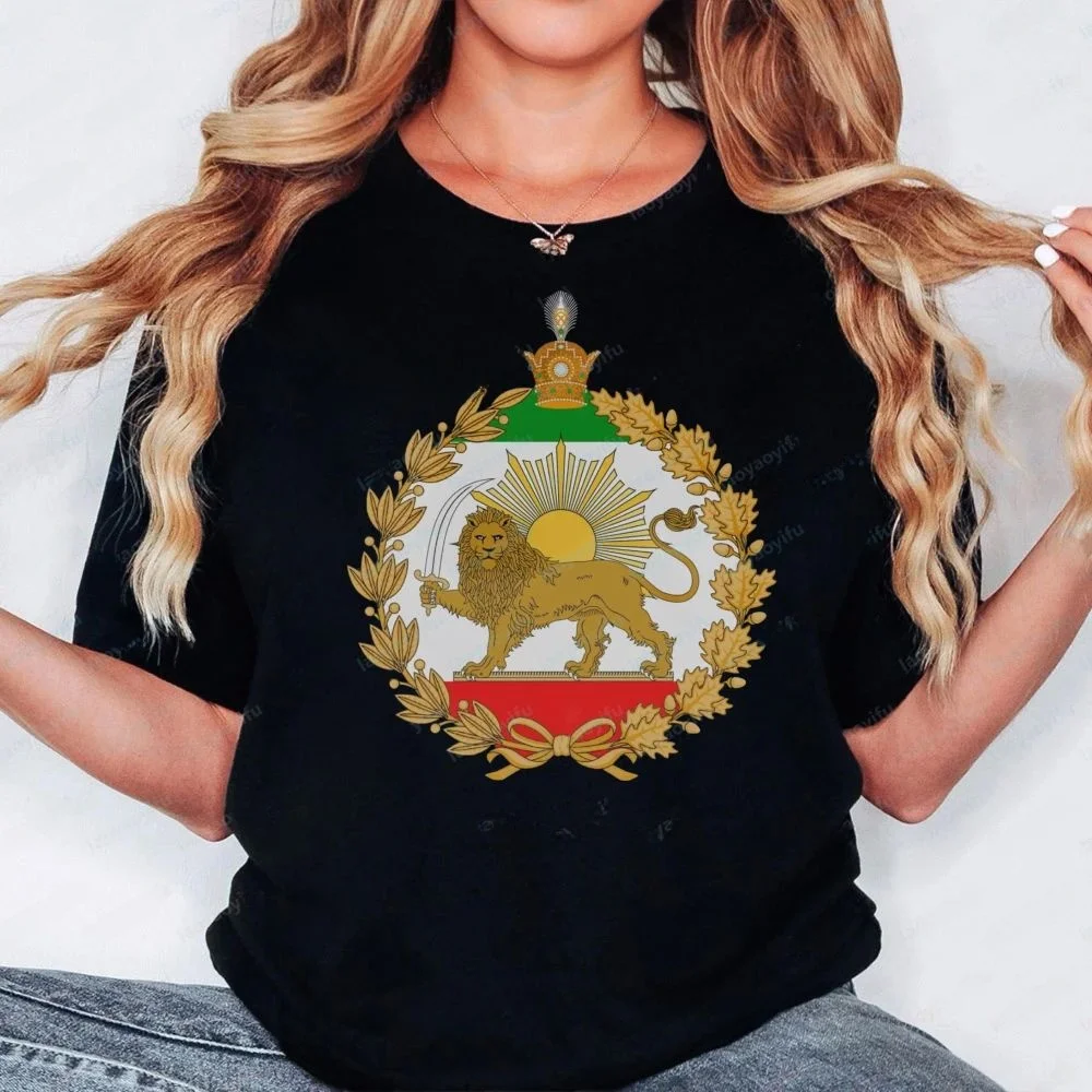 

Футболка унисекс с эмблемой Ирана: Лев, Солнце, Венок. Модный стиль Cleanfit, круглый вырез, рукав 3/4, из искусственной кожи. Одежда для мужчин и женщин.