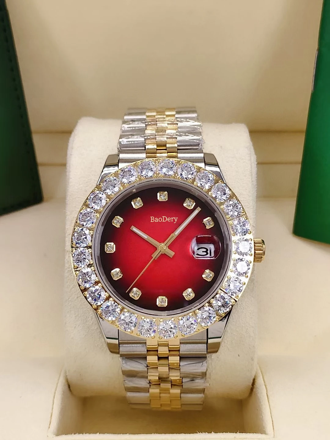 44mm Men's Luxury Automatic Watch with Calendar Window – Waterproof & Circular Design