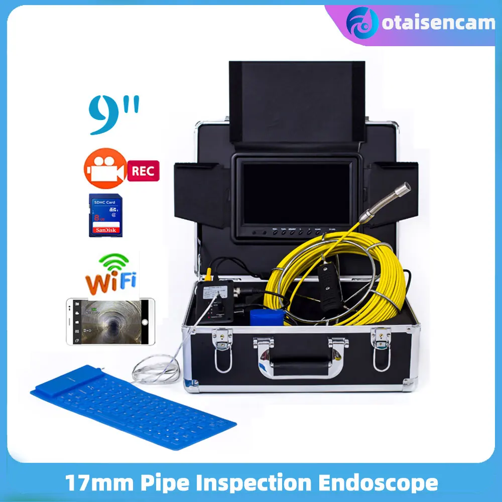 

9 Inch Monitor Industrial Drain Sewer Pipe Inspection Endoscope 17mm Camera DVR WIFI Keboard WP91B Borescope Underwater Camera