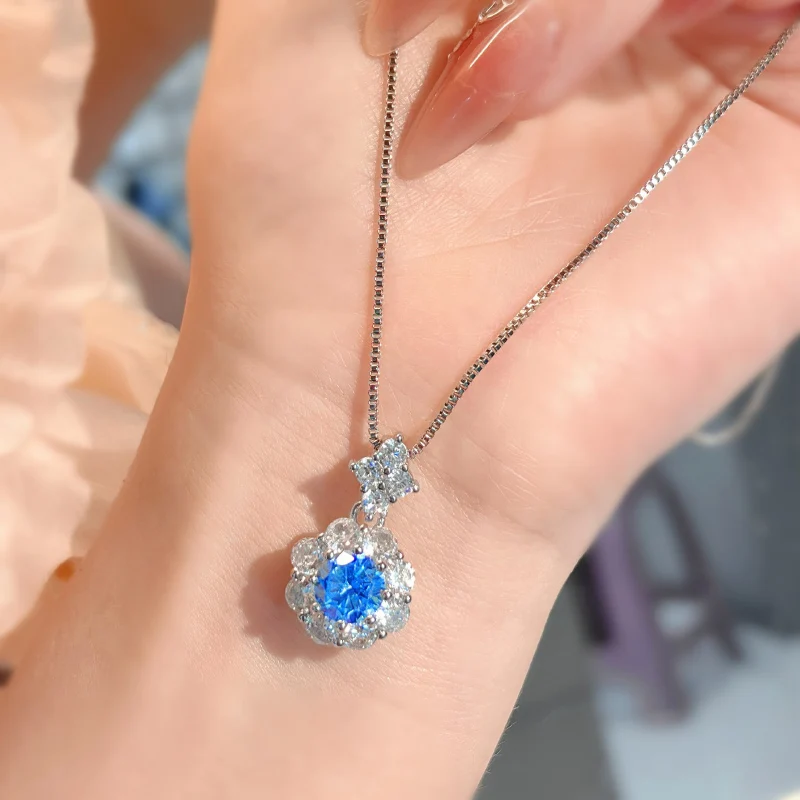 Light Luxury Crystal Blue Flower Jewelry Set Exquisite Plum Blossom Necklace Ring Earrings Party Accessories for Women KOFSAC