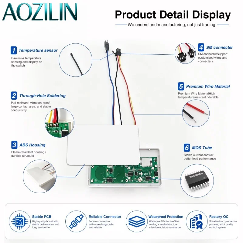 AOZILIN Copper Touch Sensor Switch Module DC12V 60W IP22 1-7mm Sensing Dimmer For Bathroom LED Mirror Defogger Light