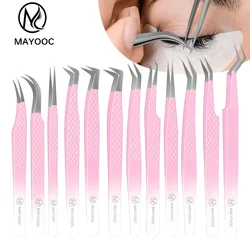 MAYOOC Eyelash Extension Tweezers Makeup Tools Stainless Steel Non-magnetic Pincet Tweezers For Eyelash Extensions Custom Logo