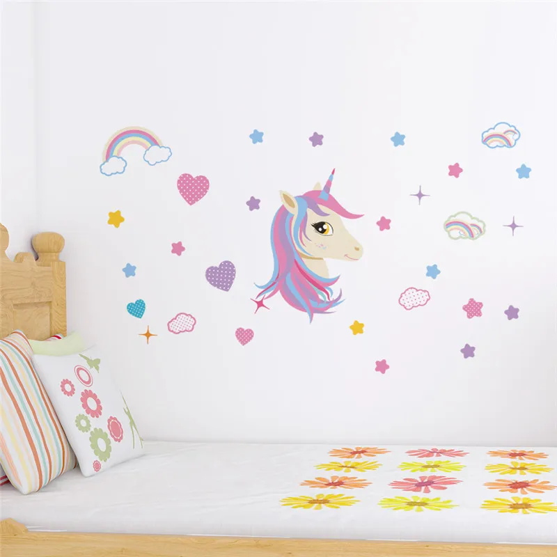 

Cartoon Unicorn Wall Stickers For Girls Room Kids Bedroom Home Decoration Diy Animals Wall Mural Art Decal Pvc Poster