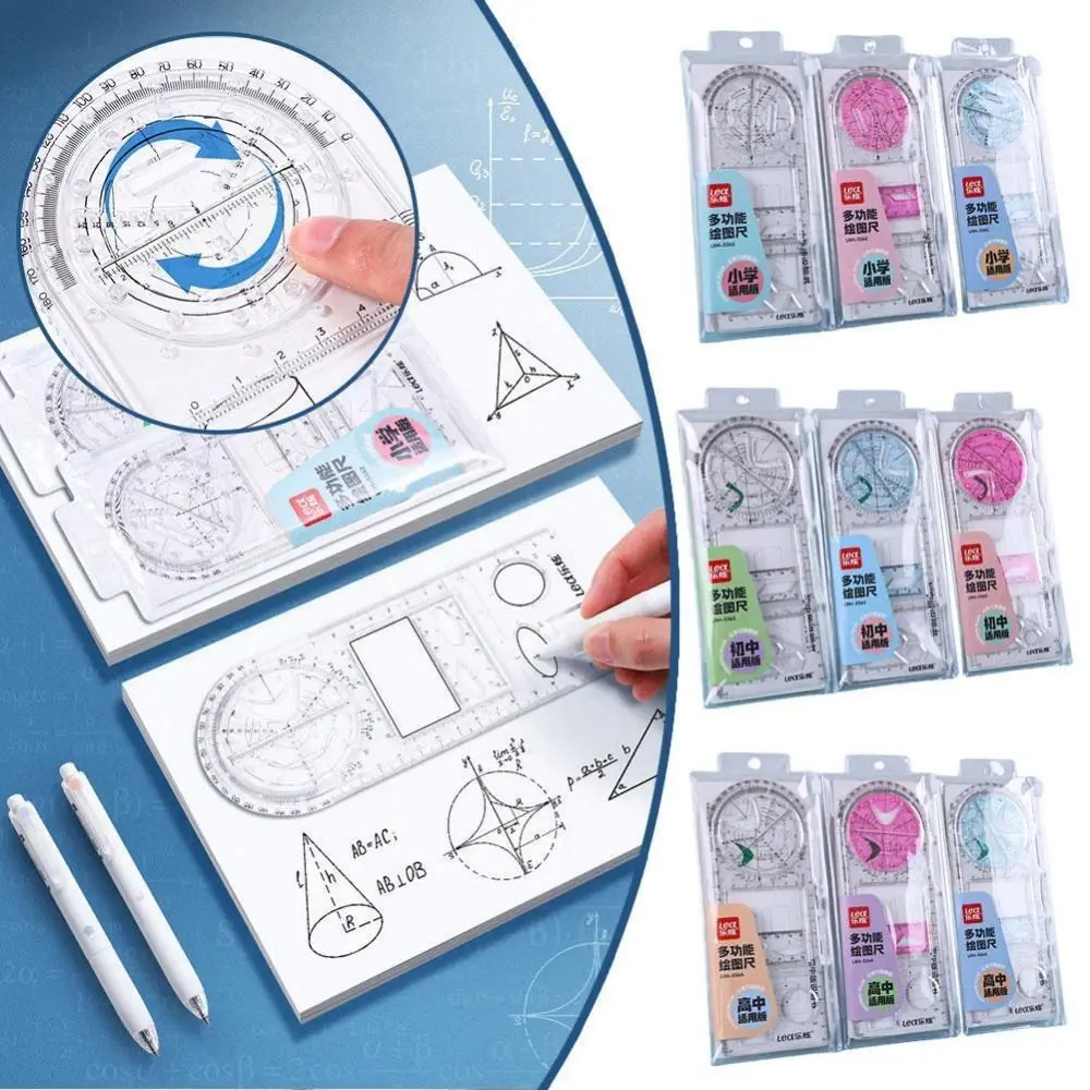 Multifunctional Drawing Ruler New Universal Plastic Drawing Template Measuring Rotatable Measuring Tool School