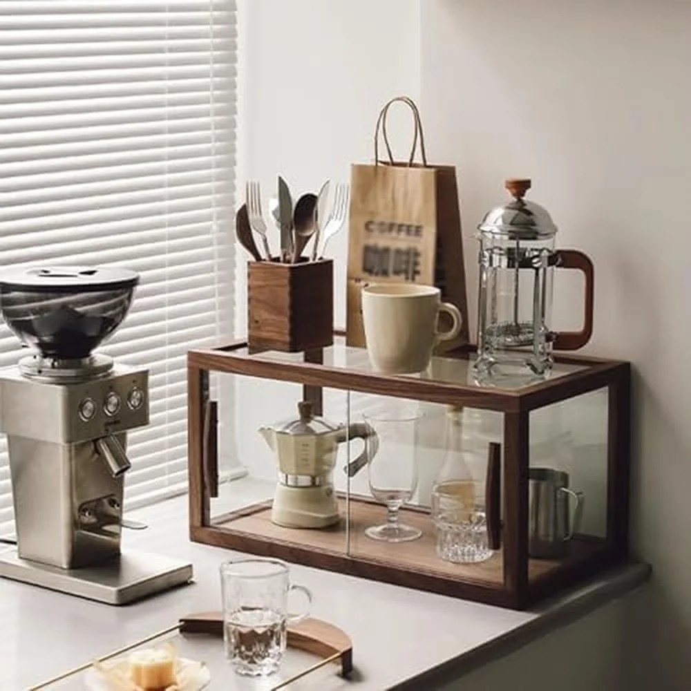 Stylish Wooden Bakery Display Case Glass Door Pastry & Cookie Showcase for Desserts Cupcakes Baked Goods and Countertop