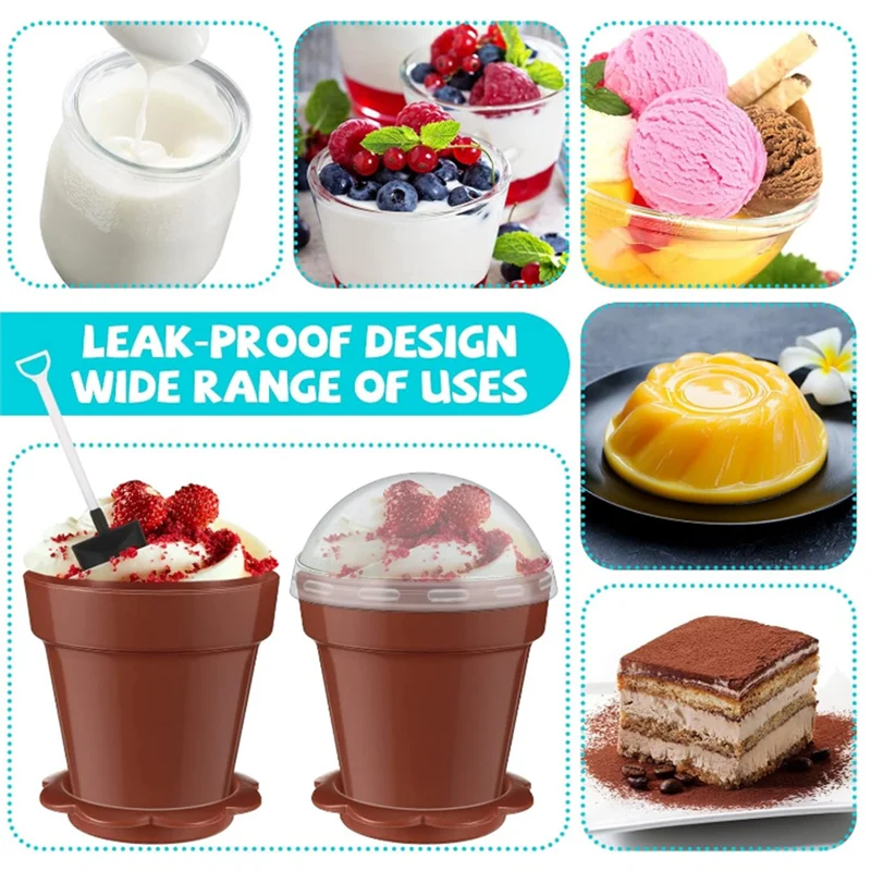 

T99C-Lowerpot Dessert Cup For DIY Baking With Lid Shovel Spoon Bottom Tray Small Flower Pot