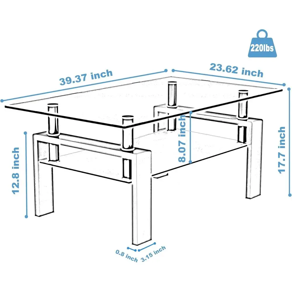 3-Piece Modern Glass Coffee Table Set with Side Table and Black Metal Frame for Living Room
