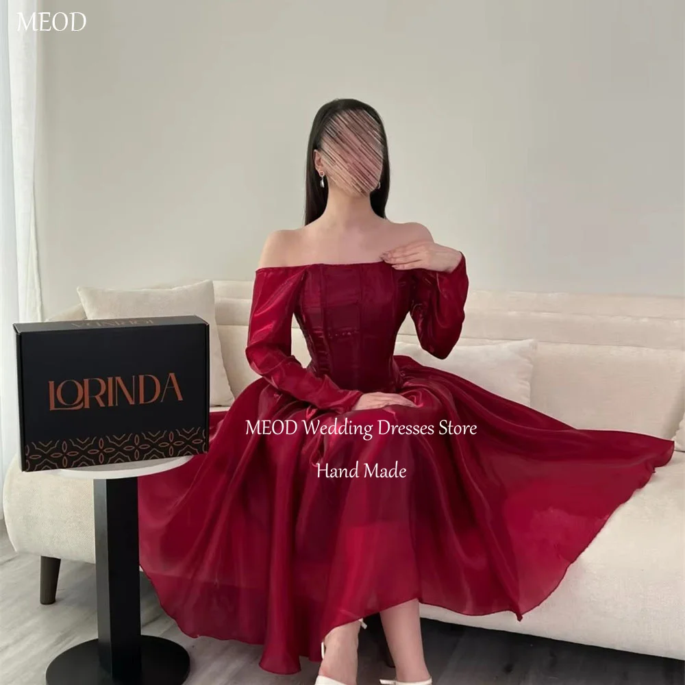 

MEOD Burgundy Dubai Evening Dress Strapless A Line Women's Wedding Party Attire Tea Length Formal Vestidos Elegantes Customized