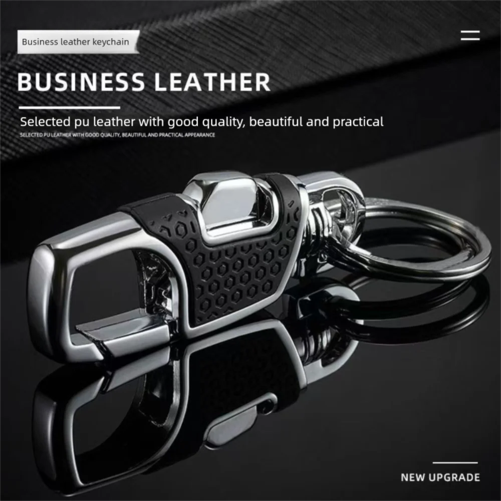 One Click Open Car Key Chain Loss-proof Black Clasp Keyring Holder Thickened Portable Double Ring Key Chain Men's Accessory