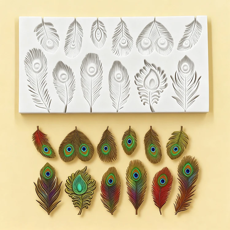 

12-hole Feather Silicone Molds Diy Fondant Candy Chocolate Mould Plaster Resin Molds Baking Tools Cake Decoration Accessories