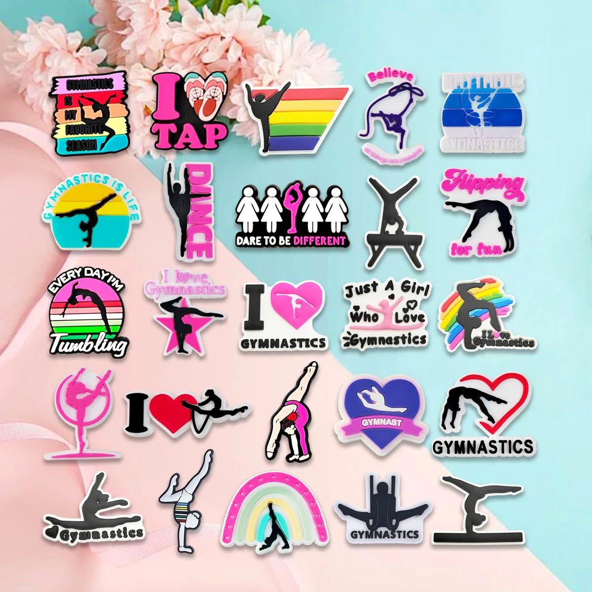 25 قطعة من إكسسوارات أحذية الجمباز - ملحقات PVC المزخرفة بطابع الجمباز لـ Crocs - هدايا للعطلات والمناسبات الخاصة