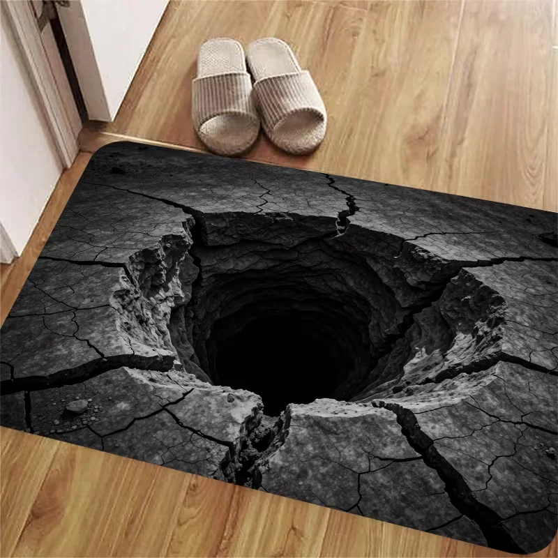 Illusion Cracked Ground Black Hole Doormat Void Visual Effect Non Slip Funny Entry Floor Rug Creative Optical Illusion Mat