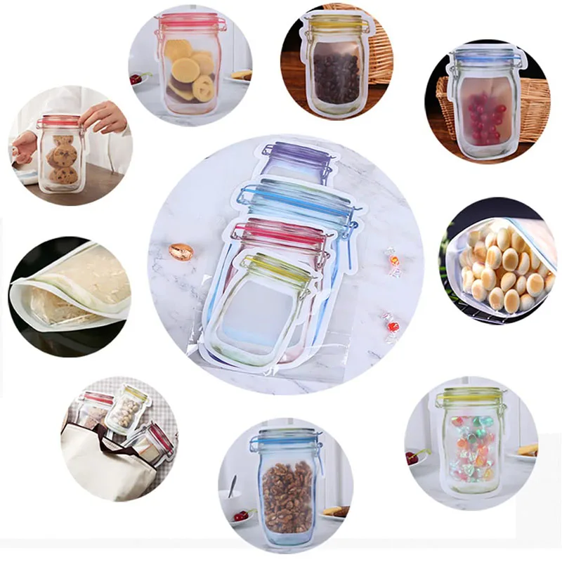 Household Food Sealed Bag Mason Bottle Shaped Zip-Lock Bag Fresh-Keeping Moisture-Proof Portable Sealing Pocket Free Combination