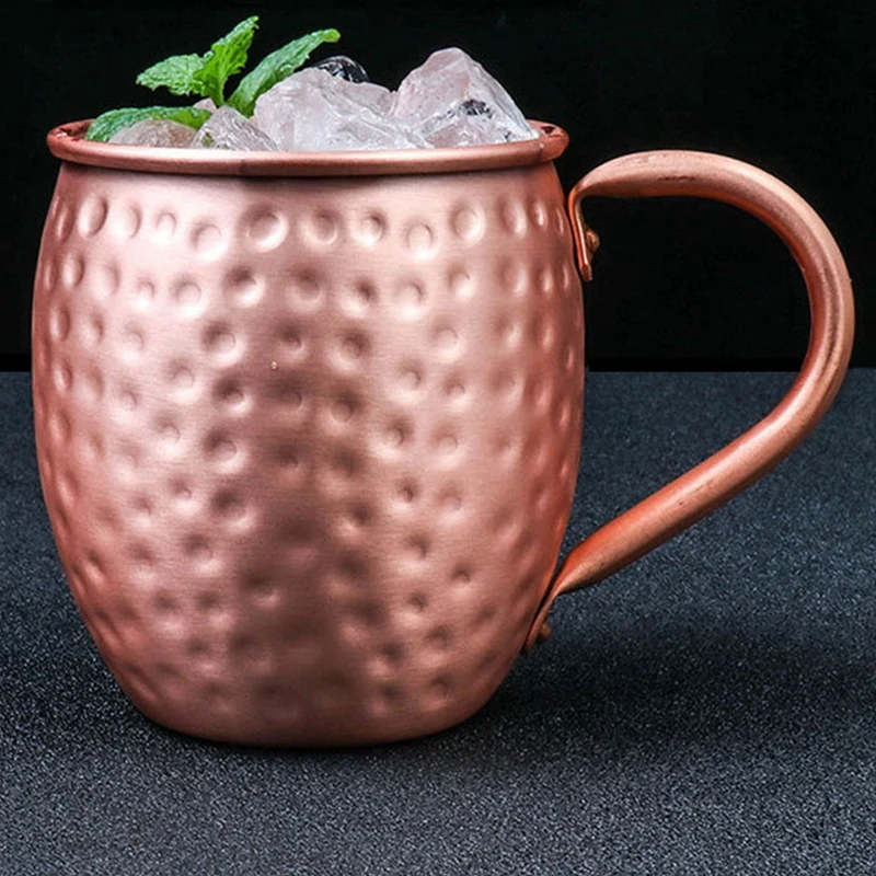 530ML 100% Pure Copper Mug Moscow Mule Mug Drum Cup Cocktail Cup Pure Copper Mug Restaurant Bar Cold Drink Cup