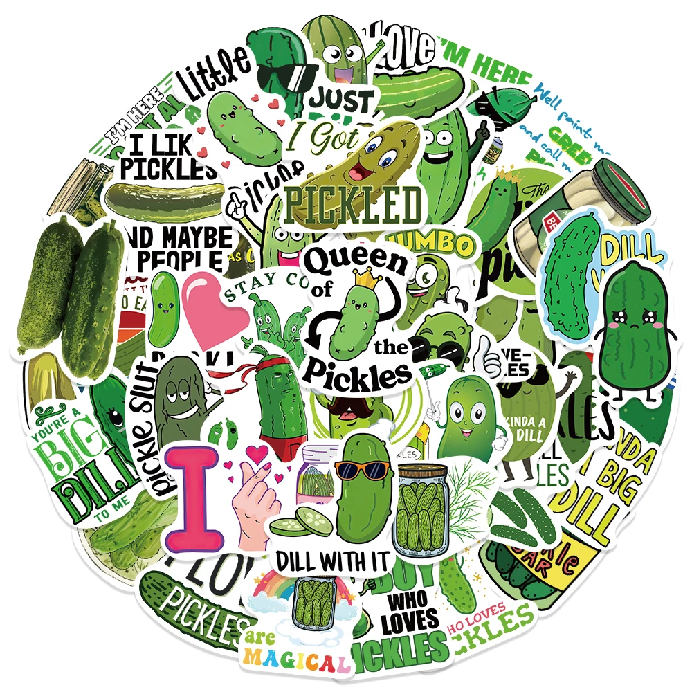 50Pcs Pickle Stickers Green Cucumber Stickers Vinyl Waterproof Sticker Funny Decals Stickers for Water Bottle Kids Toy Gifts