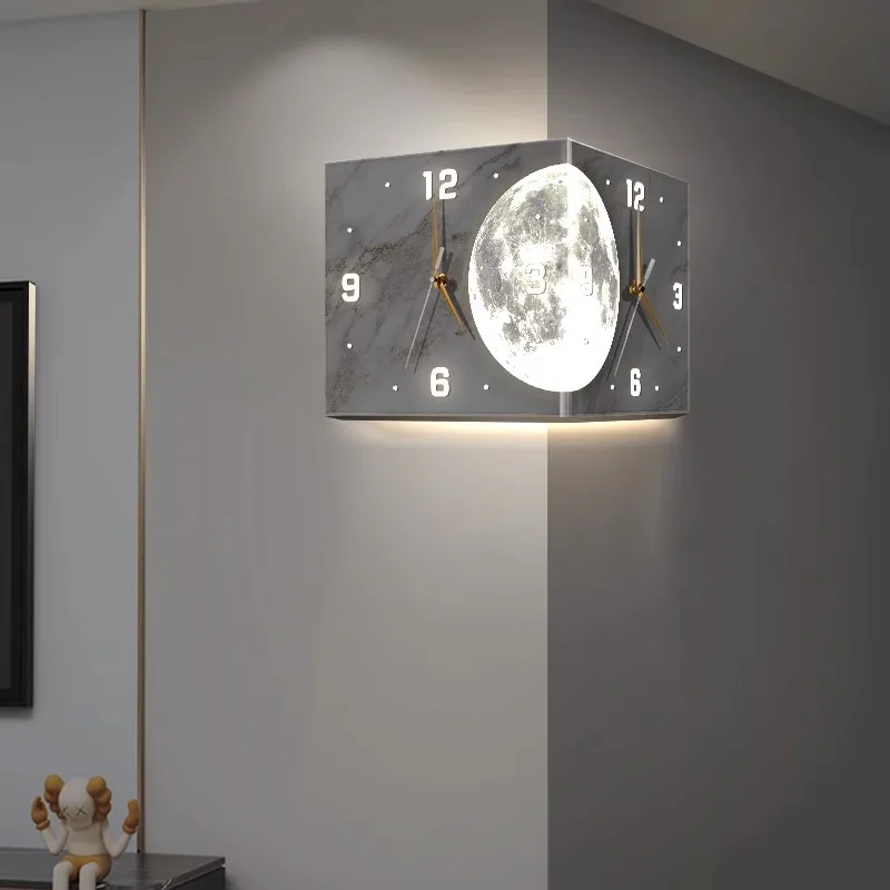 Living room luminous creative clock, high-end dining room corner led light wall clock