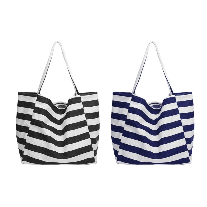 2023 New Striped Canvas Handbags for Women Girls Large Capacity Handbag Shoulder Bag Shopping Tote Bags