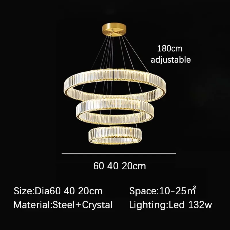 Indoor modern LED crystal chandelier, living room, bedroom ceiling, golden chrome chandelier, luxurious circular lighting fixtur