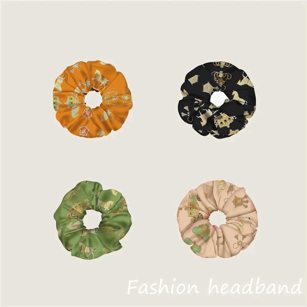 

4pc Summer War Horse Fringe Women's Twill Embellish Large Scrunchie Girls' Headwear Hair Accessories Headband Ponytail Headband