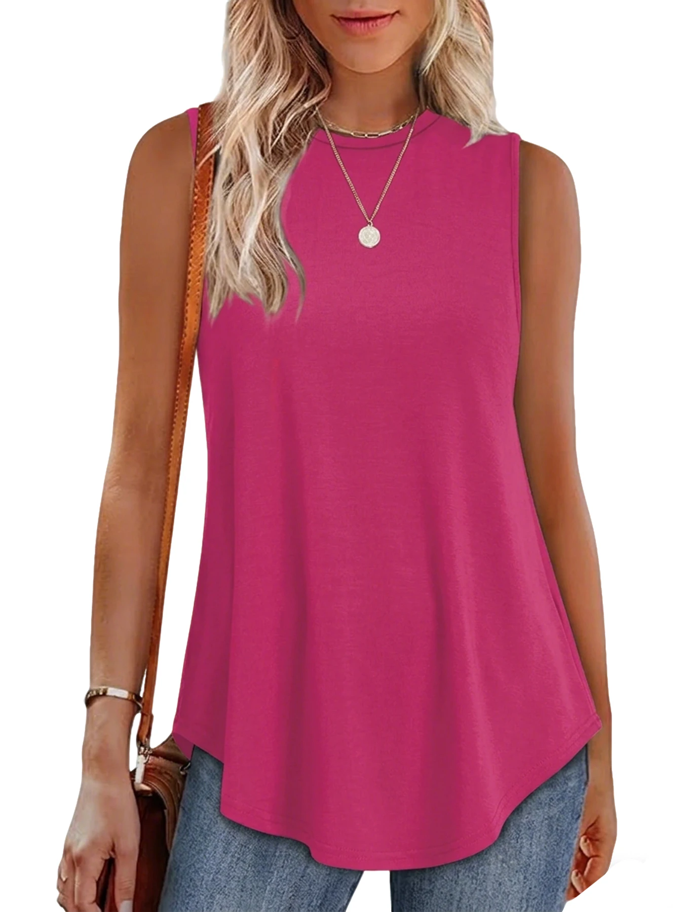 Dames zomertop met ronde hals, mouwloos, losvallend, casual tanktop voor sport, yoga, gym, hardlopen, dagelijks gebruik