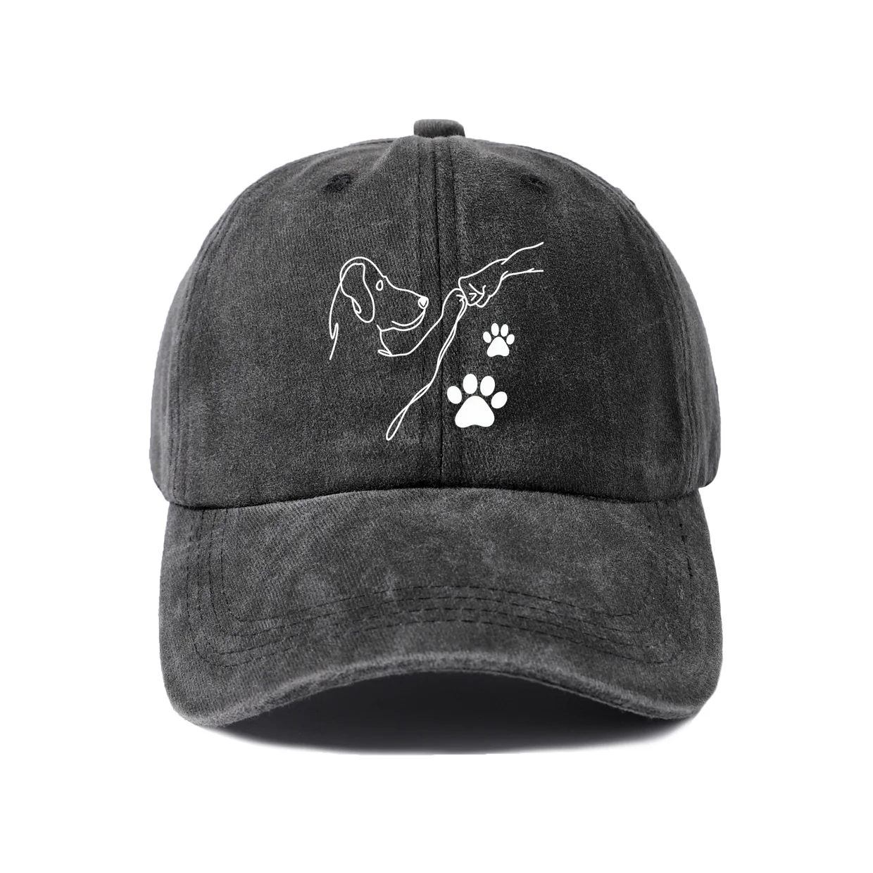 Dog Paw Outline Graphic Baseball Cap, Vintage Washed Adjustable Unisex Dad Hat, Casual Gift